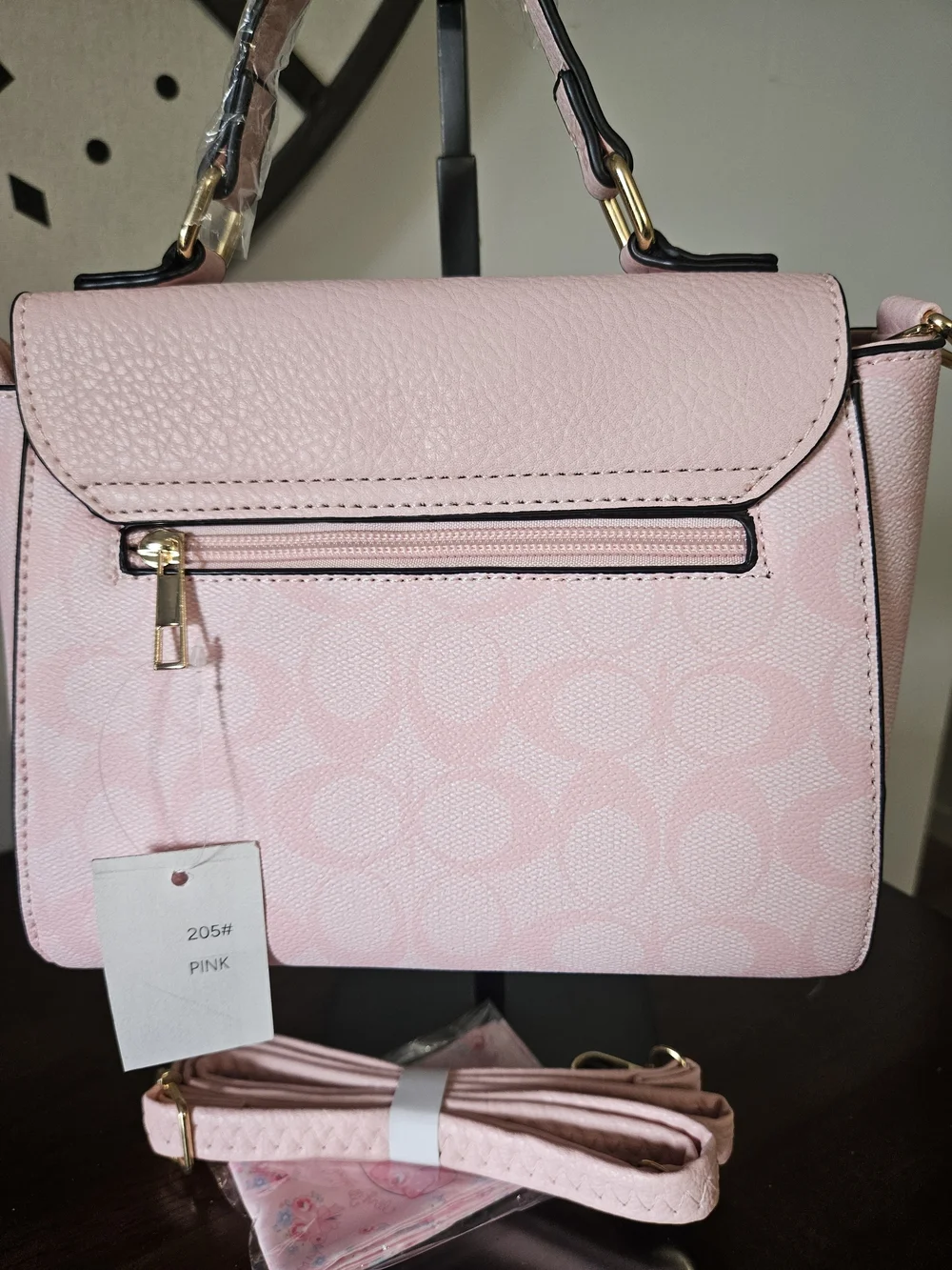 Pink Top-Handle Satchel Handbag with Gold Accents